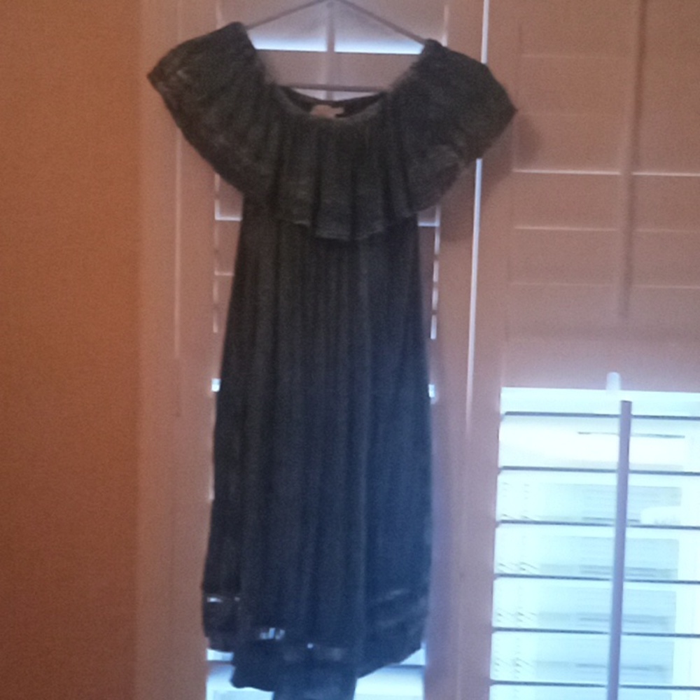 Blue BE dress with stretchy top for off the shoulder look. Size medium.